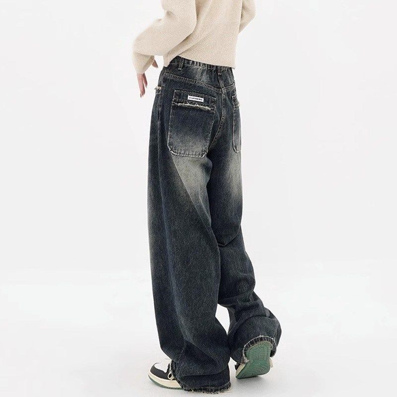 速发大码设计色撞感牛仔地新款复古高腰百搭拖裤阔腿裤,女装/女士精品,大码裤装,淘宝优惠券,粉丝福利购,淘宝优惠卷