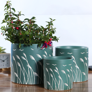 速发号盆彩瓷大花陶色简约中国风绿萝直筒花盆吊兰室内 包邮