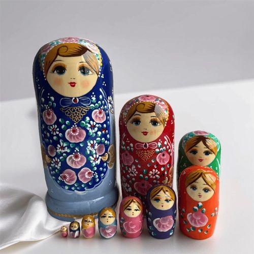 速发10层制色艺漆俄罗斯套娃木蓝玩具工烤礼品生日礼物手绘旅游哈