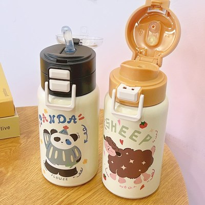 速发可爱值饮弹不杯大容量手提保温保冷杯子高颜双跳锈钢生儿童水