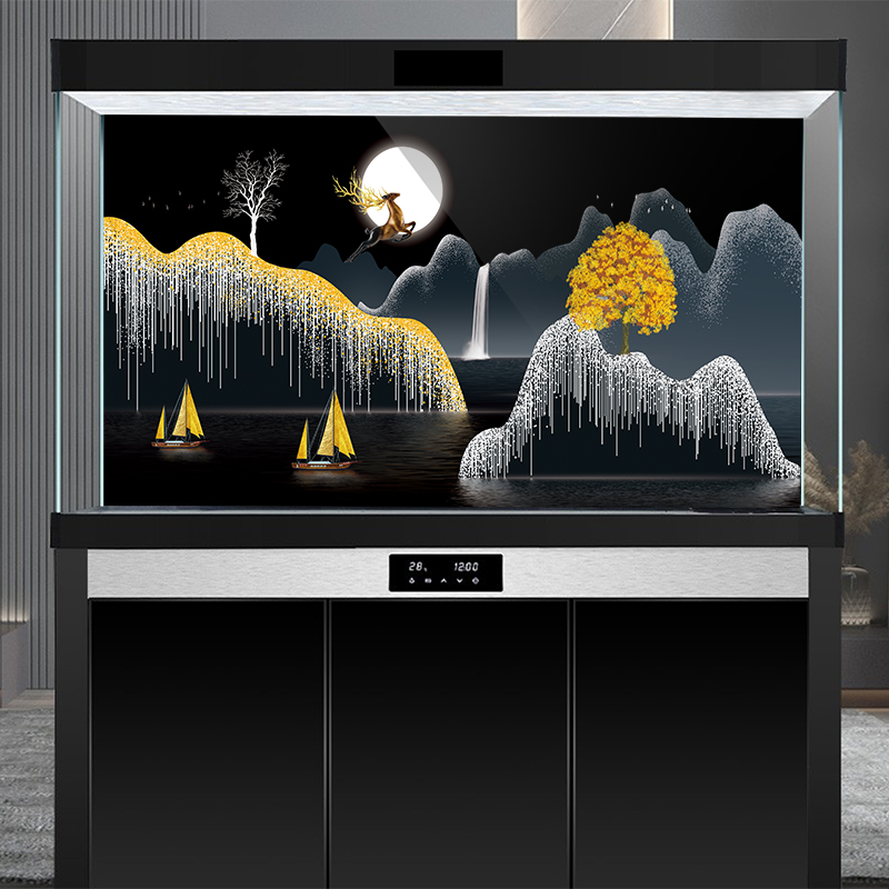 速发做鱼缸背景纸画帆船一清贴纸鱼缸壁画高清5d高帆风顺6