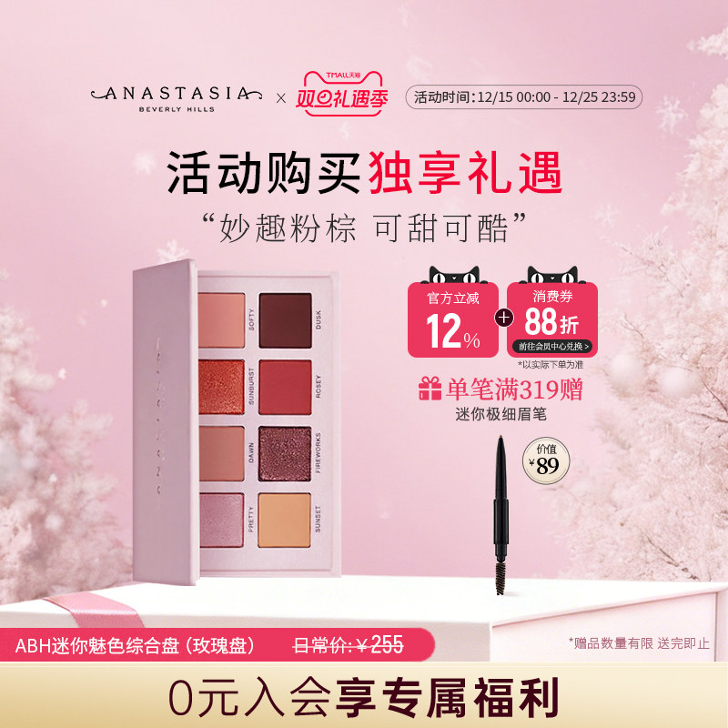 美国Anastasia正品ABH迷你魅色综合盘8色眼影盘珠光哑光粉玫瑰盘