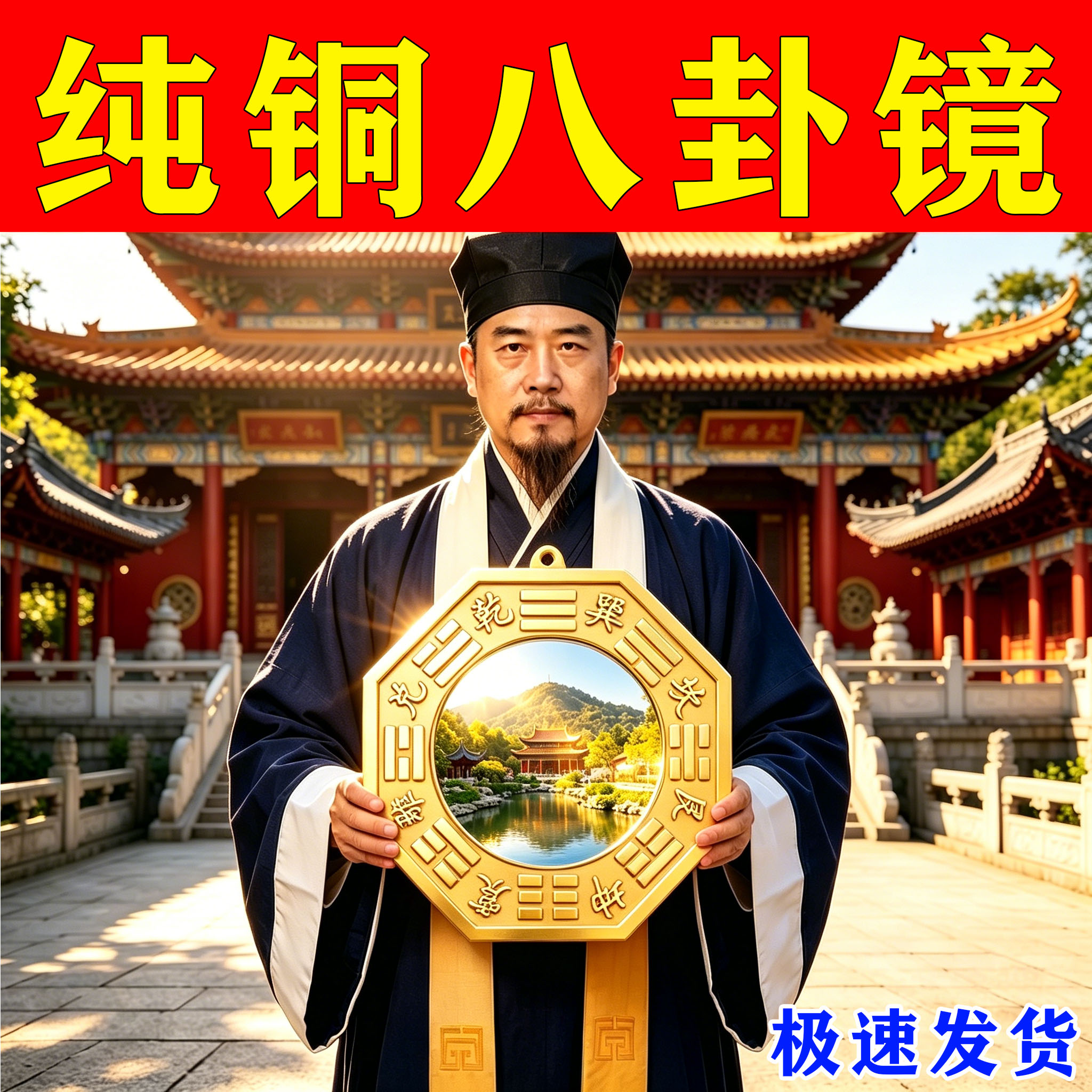 纯铜八卦镜太极镜摆件