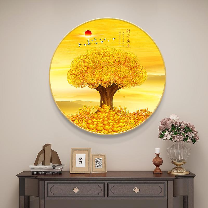发财树入户玄关装饰画新中式过道走廊圆形壁画办公室寓意挂画图片