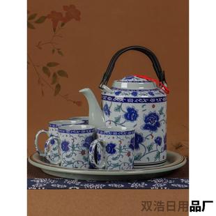 家用大容量凉水壶老式 景德镇陶瓷冷水壶套装 凉茶壶仿古青花提