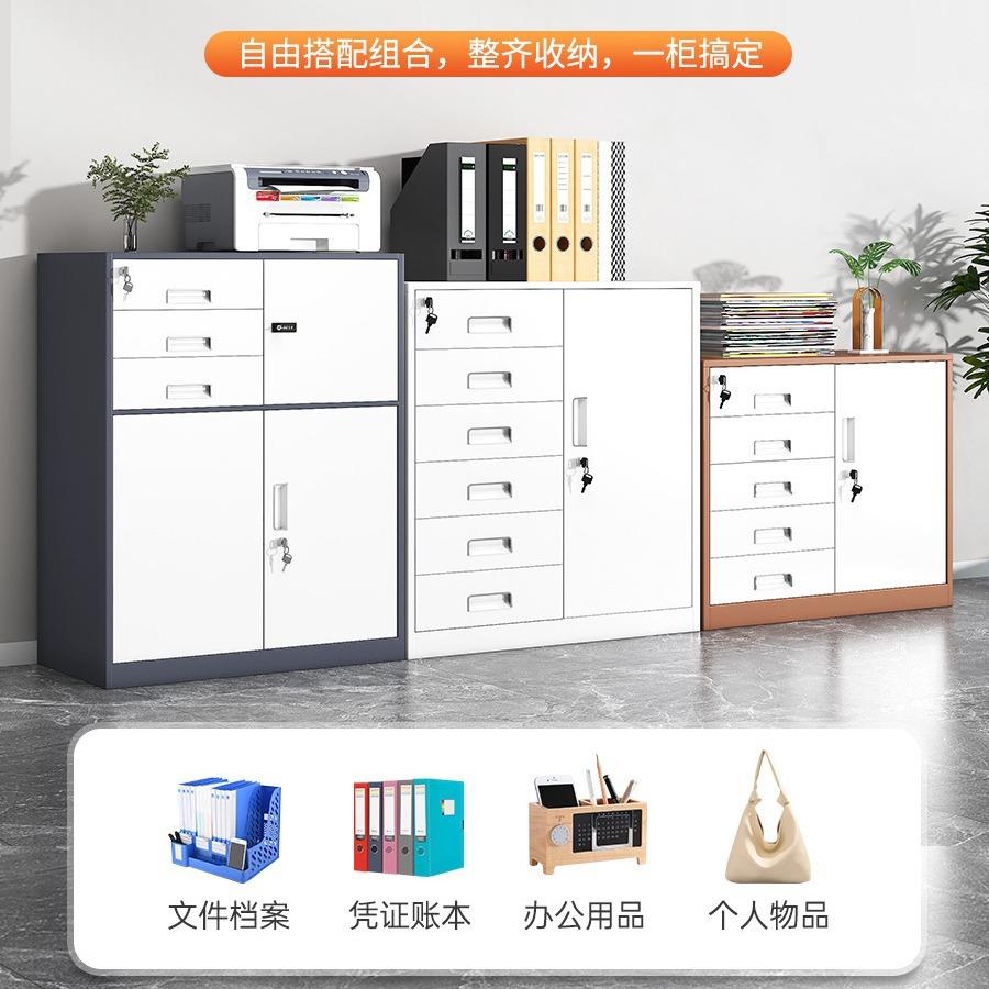 钢制档案文件柜办公室收纳铁皮柜资料柜抽屉式带锁家用储物柜矮柜