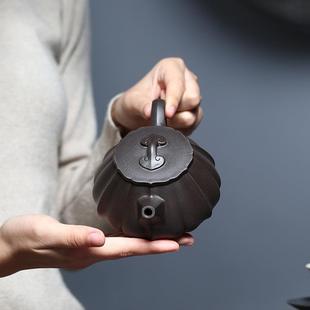 茶壶宜兴原矿老紫泥名家纯全手工紫砂壶筋囊石瓢泡茶壶家用