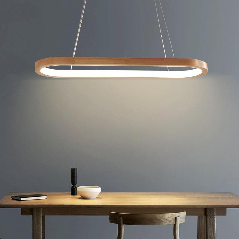北欧led长条吊灯原木风格简约餐厅吧台办公空间茶室日式实木灯具
