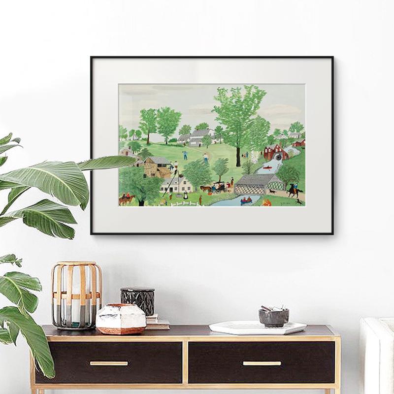 摩西奶奶装饰画美式小清新风景田园风挂画餐厅正方形卡纸卧室壁画图片