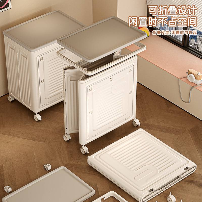 折叠收纳箱带滑轮玩具衣服被子整理箱大容量家用翻盖卧室储物柜