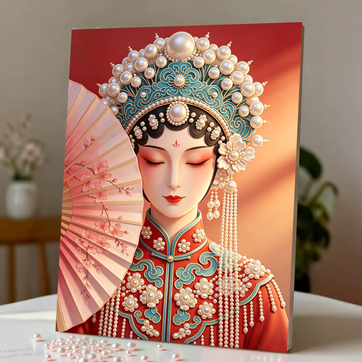 2026新款珍珠画戏曲花旦材料包DIY手工钻石贴画高级感客厅装饰画图片