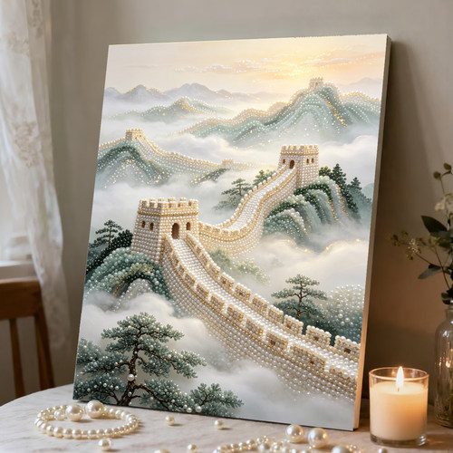 2026新款珍珠画云海长城材料DIY手工钻石贴画高级客厅装饰画摆件