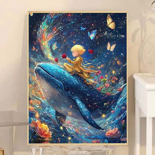 2026新款钻石画卡通小王子鲸鱼手工diy贴画带框十字绣客厅装饰画