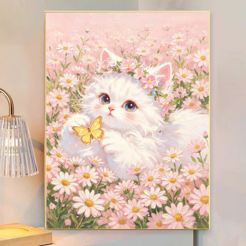 2026新款钻石画雏菊小猫高颜值手工DIY贴画5d满钻带框十字绣客厅