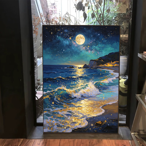 2026新款钻石画星空海浪月夜高级感手工5d满钻DIY贴钻画客厅装饰