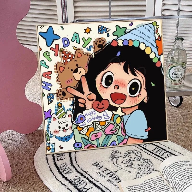 新款涂鸦女孩钻石画生日礼物diy手工ins风小众卡通可爱闺蜜画简约