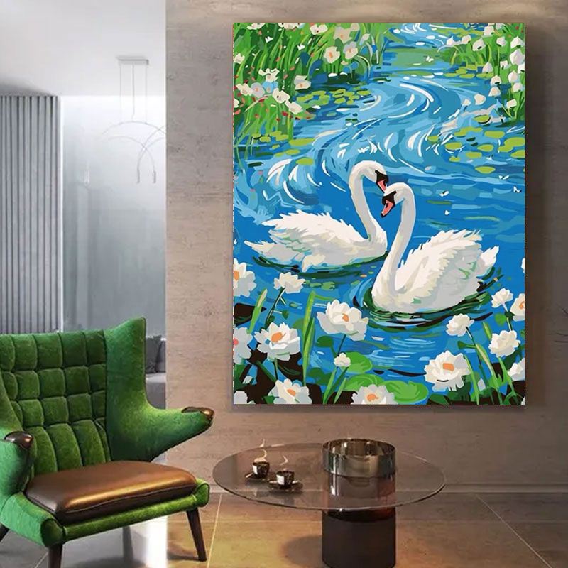 2026新款钻石画高级感白天鹅手工diy贴画带框十字绣儿童客厅礼物图片