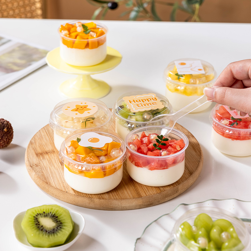 速发布丁杯一次性酸奶冰淇淋盒用带盖商子雪明透媚娘双皮奶专用碗