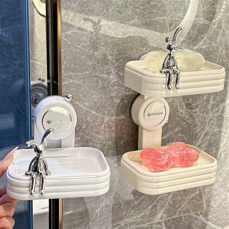 速发吸室肥皂盒壁挂式免打上家用浴盘墙孔双层香皂盒子沥水置物架
