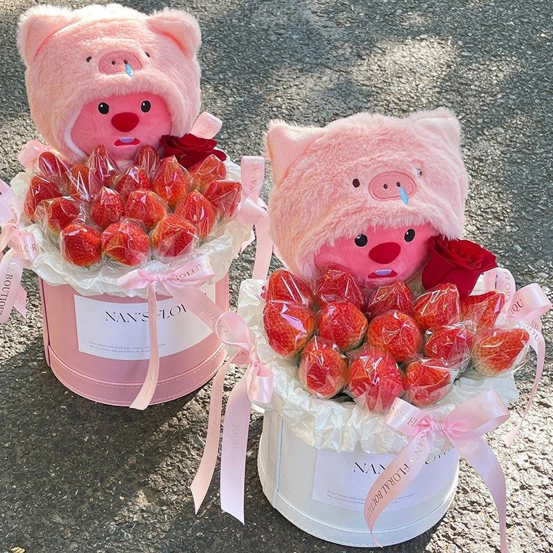 速发玫瑰永生花香皂花小海狸loop礼玩偶花束抱抱桶送闺y生日蜜物