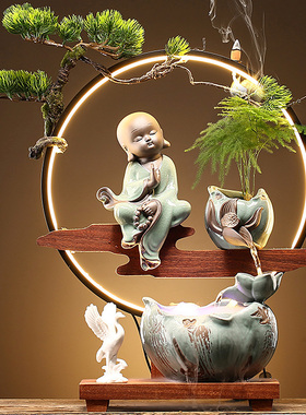 速发财水礼泉新中式创意招流陶瓷循环加湿器摆件办公室桌面装饰品