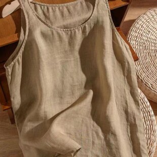 速发子底青合小纯色高端苎麻背心外穿吊带宽松内搭打末~衫棉麻上