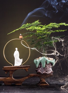 速发中式陶瓷摆意禅件装饰工艺品办公室客厅创意软摆玄关装件倒流