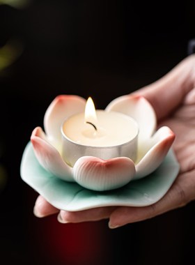 速发陶瓷佛前用佛寸莲花酥台摆件 供奉供品烛油灯灯座 包邮