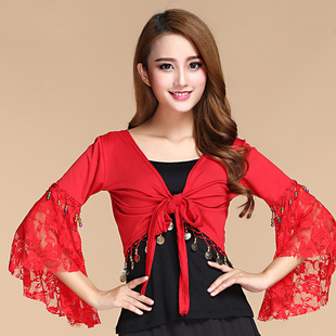 速发夏服肚皮舞春装表演服上衣舞演出服上装广场舞披肩高弹大码