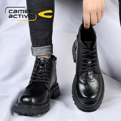 骆驼动感防水真皮户外休闲马丁靴
