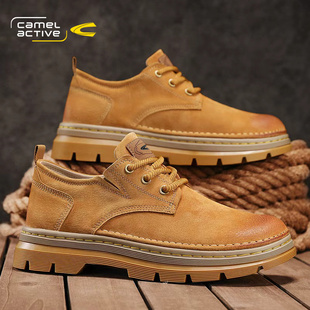 2025新款 休闲大头皮鞋 爆款 男士 真皮低帮马丁靴 秋冬季 骆驼动感男鞋