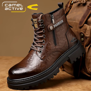 真皮工装 骆驼动感马丁靴男冬季 英伦风高帮鞋 2025新款 靴子 加绒棉鞋