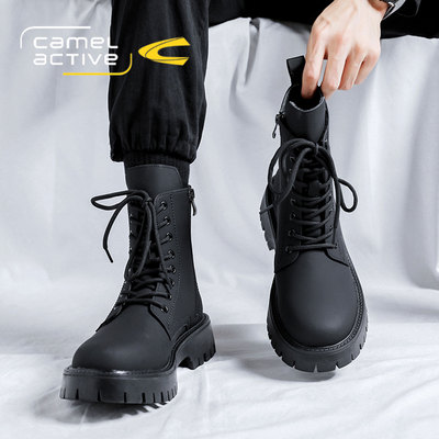 骆驼动感高筒机车工装靴子男秋冬