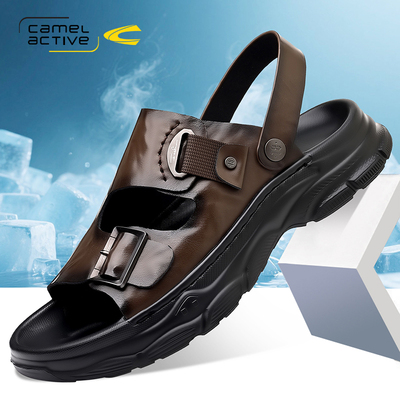 德国骆驼动感运动沙滩凉鞋男真皮