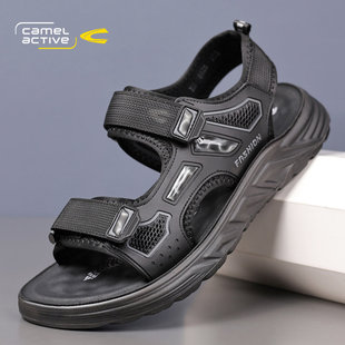 沙滩鞋 外穿防滑防臭魔术贴凉拖软底运动男士 夏季 骆驼动感2026新款