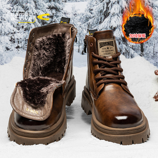 皮面防滑防水雪地靴 加绒厚东北大棉鞋 德国骆驼动感马丁靴男士 冬季