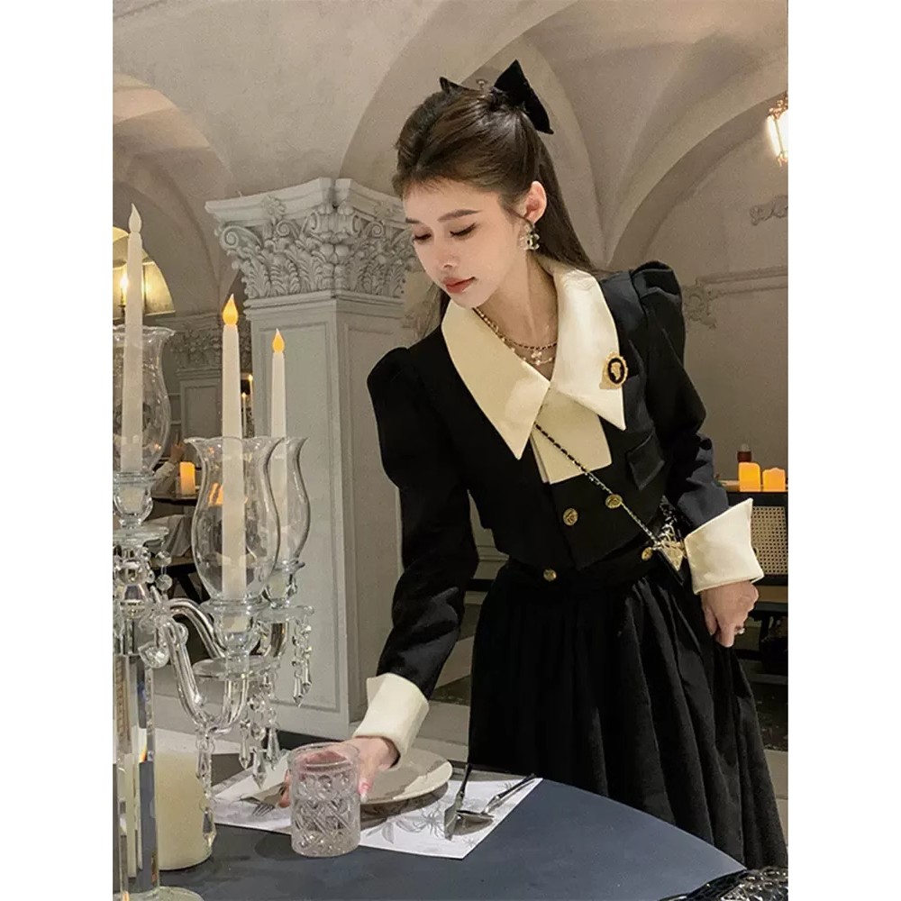 欧洲站秋装新款生日礼服宴会气质名媛套装裙赫本风洋气显瘦两件套