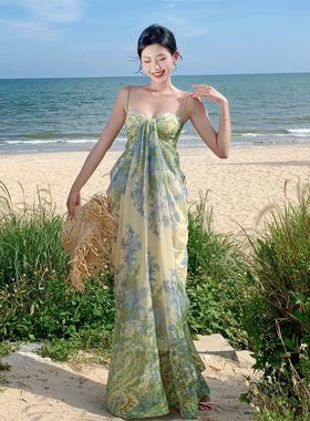 泰式沙滩裙洋装海边裙绝美抹胸女印花度假三亚旅游吊带波西米亚