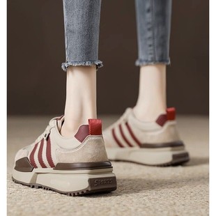 香港真皮Forrest Gump鞋女式厚底老爸鞋2024春秋季新款覆古百搭露