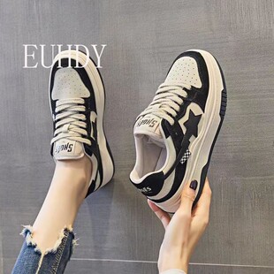 EUHDY官方正品AJ女鞋黑白熊猫星星板鞋2025新款春季运动休闲板鞋