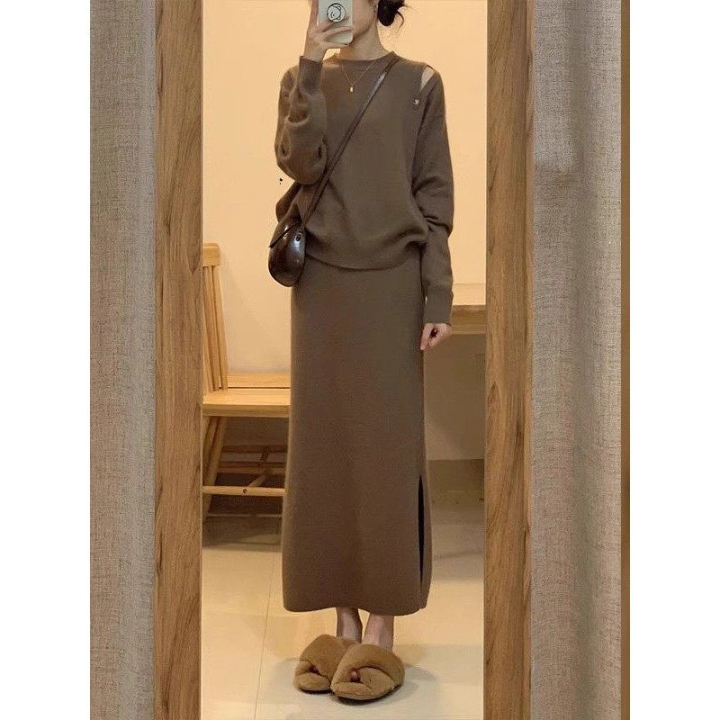 欧洲站小香风毛衣套装裙女秋季内搭气质韩版法式针织连衣裙两件套