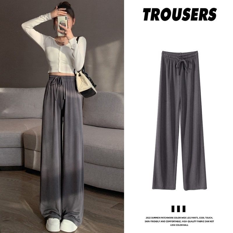 灰色铜氨丝阔腿裤女窄版春夏薄款2024新款高腰垂感直筒拖地休闲裤,女装/女士精品,休闲裤,淘宝优惠券,粉丝福利购,淘宝优惠卷