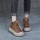 女2025新款 秋冬复古百搭厚底板鞋 大码 真皮高帮鞋 加绒休闲女鞋 短靴