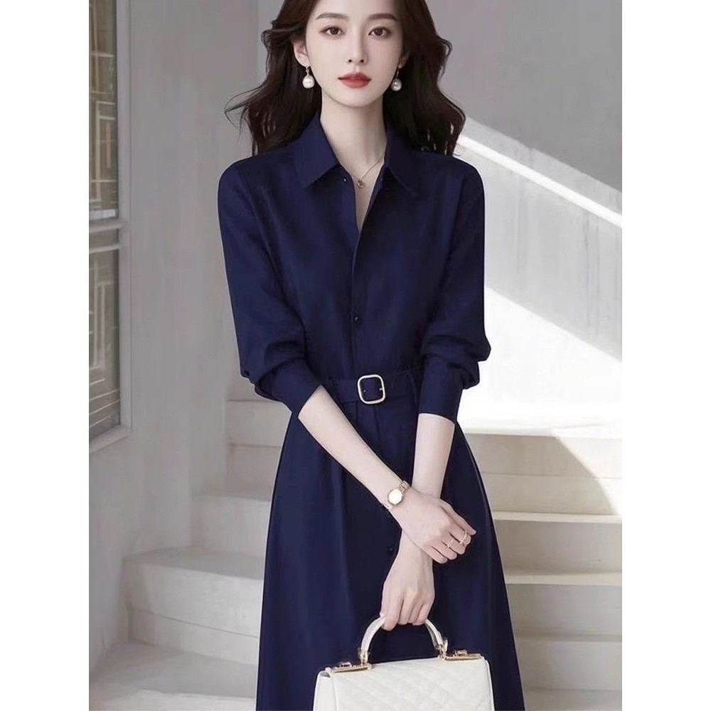 2025夏新款鑫欣阿玛施艾正官网代购正品法式气质衬衫短袖连衣裙女