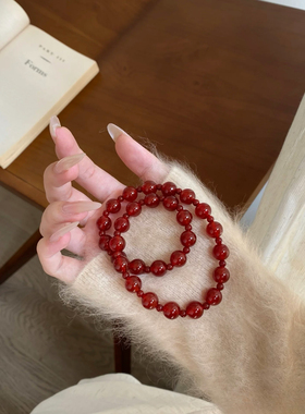赵露思同款红玛瑙手链天然红玛瑙手串项链高级感新年本命年饰品