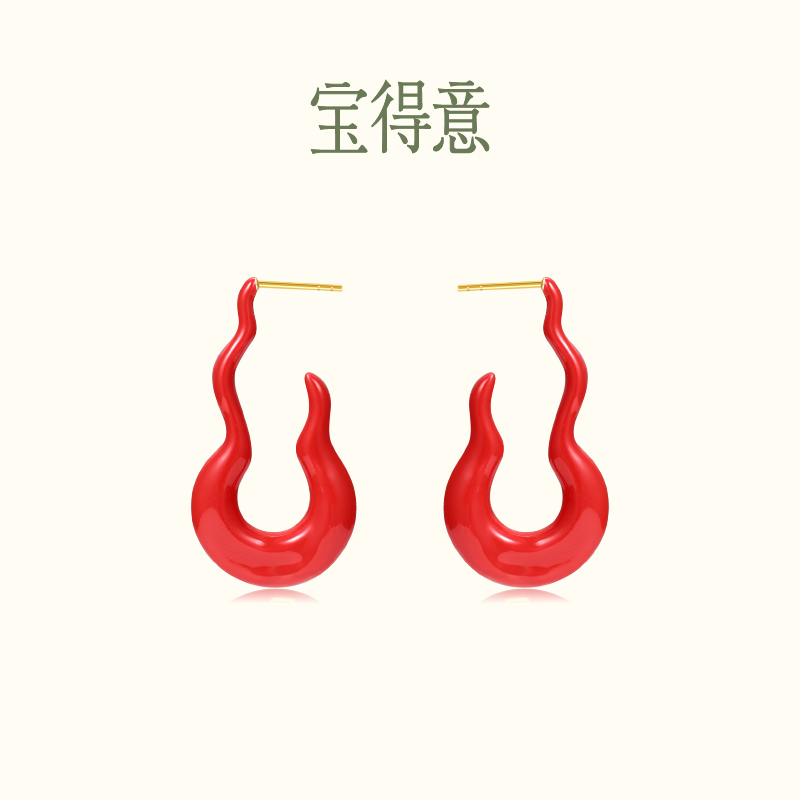 宝得意本命年耳环火焰葫芦耳饰耳钉红色耳环国风中式耳夹生日礼物