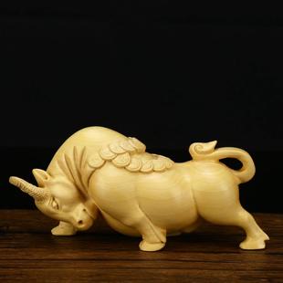 黄杨木雕金钱如意牛手把玩件摆件牛气冲天运势如虹金牛工艺品