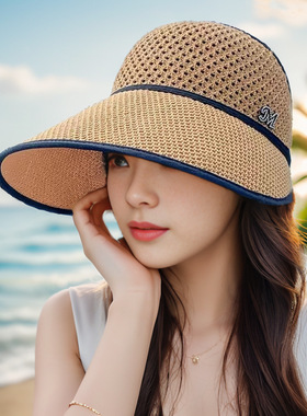 大头围遮阳女夏季遮脸大檐可折叠防晒帽太阳帽韩版时尚百搭空顶帽