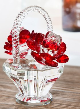 粉紫黄水晶花篮摆件创意客厅家居装饰品教师母亲节生日礼物小礼品