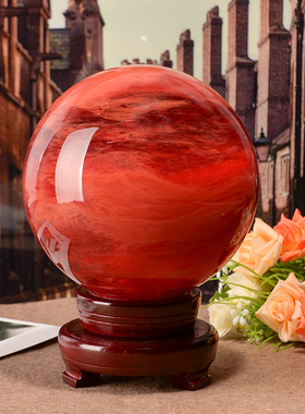 大小号红水晶球鸿运当头摆件开业乔迁礼品招财客厅装饰品摆件